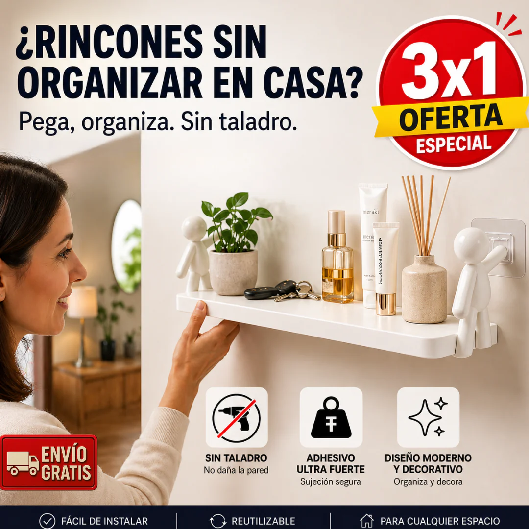 3x1 Estante Adhesivo Decorativo – Sin Taladro – Baño, Cocina y Más